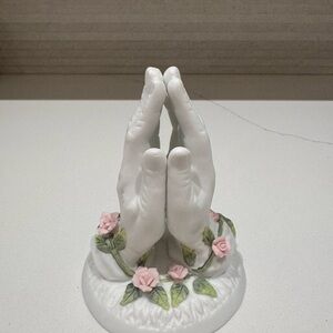 Elegant White and Pink Floral Praying Hand Sculpture